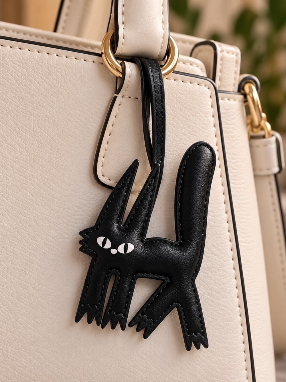 Brand New Black Scaredy Cat Faux Leather Purse Bag Charm New
